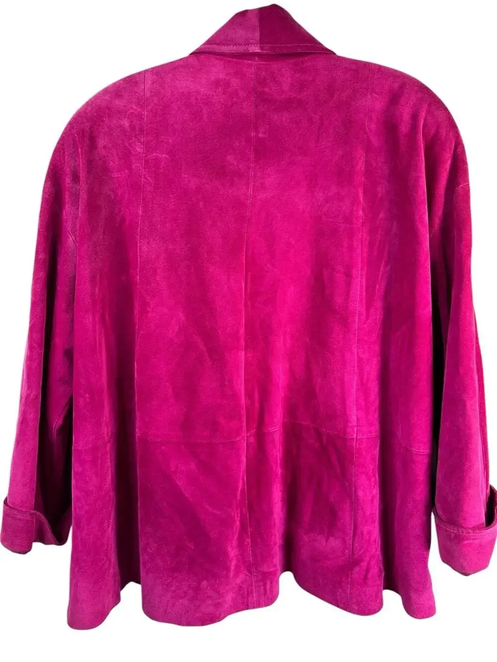 Vintage Danier Fuchsia Suede Leather Jacket Blazer Size M Open Front Hot Pink